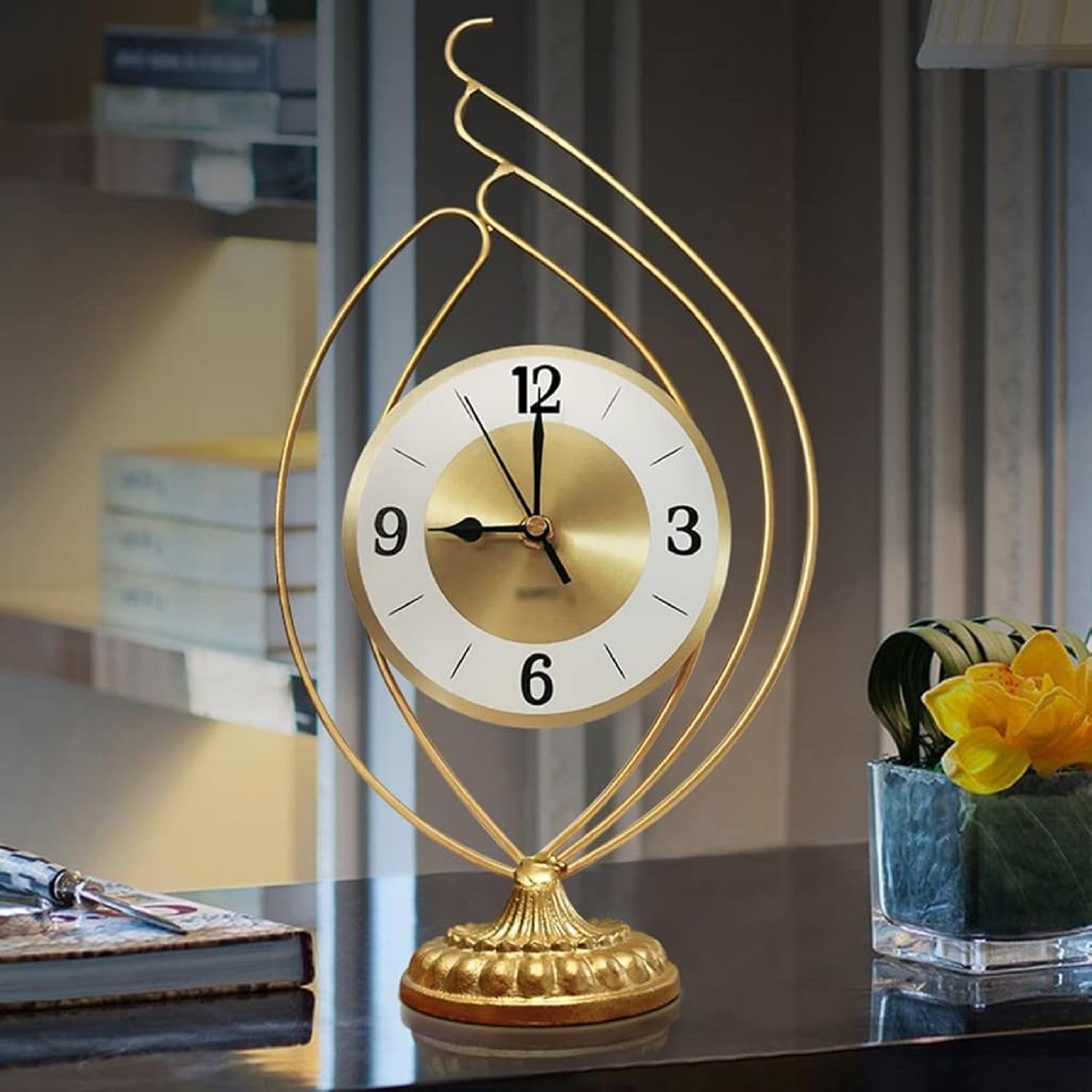 Mantel Clock Battery Operated, Modern Mantle Clocks with Silent Movement, Metal Table Clock Above Fireplace Mantel for Living Room Office Desk Shelf & Home Décor