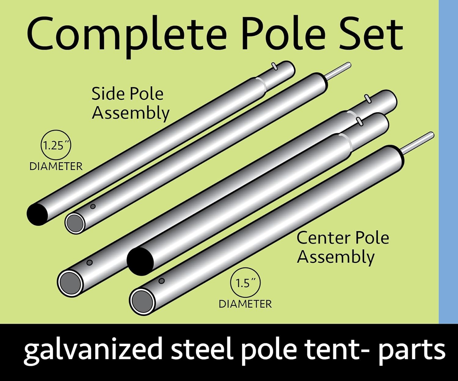 20' x 30' Standard Tent Pole Set | Used with Party Tents Direct 20x30 Weekender Pole Canopy Tent | Heavy Duty Galvanized Steel | Side and Center Poles Only (Top Not Included)