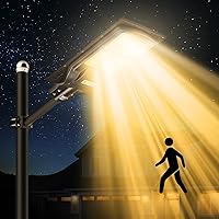 Vista 2 de LANGY Luces solares de 3000 K de color blanco cálido para exteriores, luces de estacionamiento comercial, luces amarillas, 180 LED chips de luz