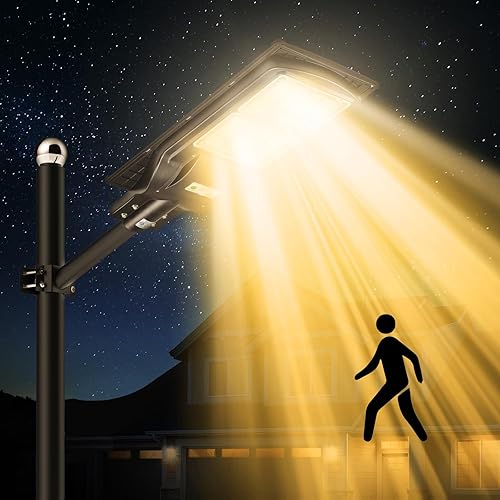 Miniatura 2 de LANGY Farolas solares para exteriores, color blanco cálido, luces de estacionamiento comercial, chips LED amarillos, luz de calle solar de 3000 K