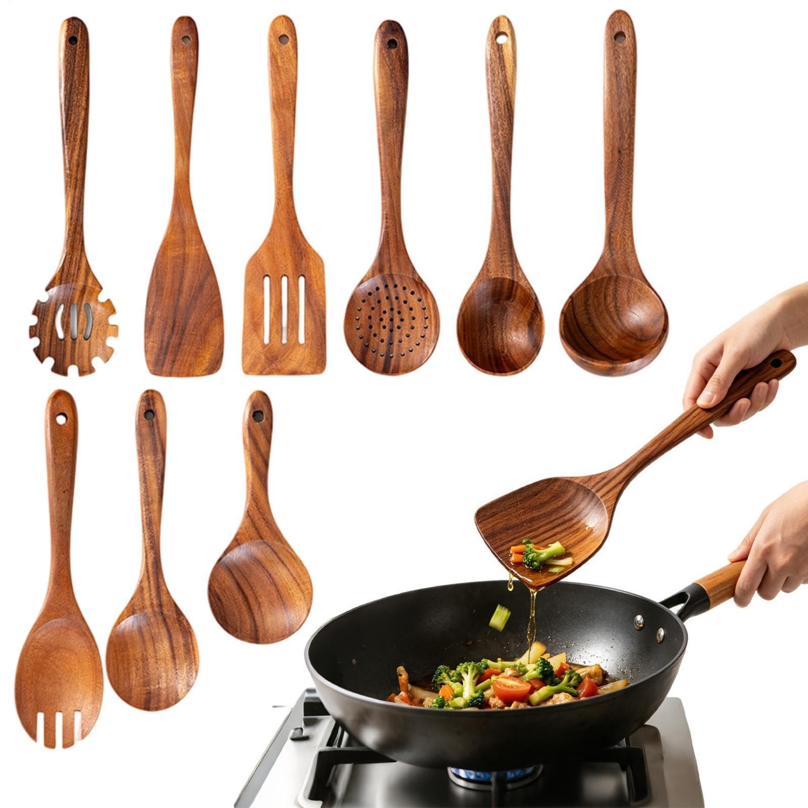 Ustensiles de Cuisine en Bois 10 Pièces acacia naturel spatules louche
