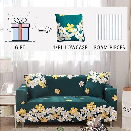 Miniatura 2 de Funda elástica para sofá con estampado, con una funda de cojín separada para sofás de 3 cojines, protector universal de muebles (grande, verde