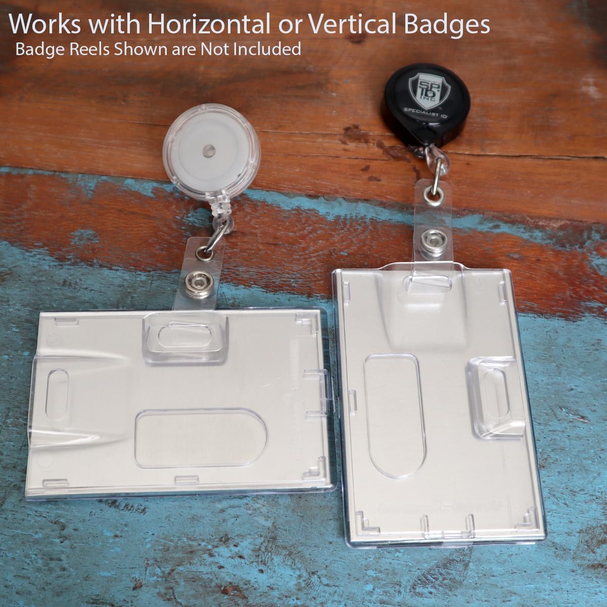 Bulk 50 Pack - RFID Blocking Rigid Shielded 2-Card Badge Holder - Double Sided I'd Card Protector with Thumb Slide Removal - Horizontal or Vertical Orientation by Specialist ID