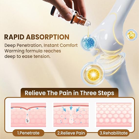 Natural Relief Massage Roll On Oil, Pure Botanical Essential Oil for Sore Joint & Muscle, Arthritis Discomfort Soothing for Knee Shoulder Hand, Non Greasy Portable Design (1PCS)