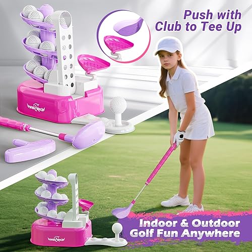 Miniatura 7 de Juego de golf para niños pequeños de EagleStone con lanzador de pedal, juguete de golf para niños de 3 a 8 años, incluye palo de golf ajustable, 15