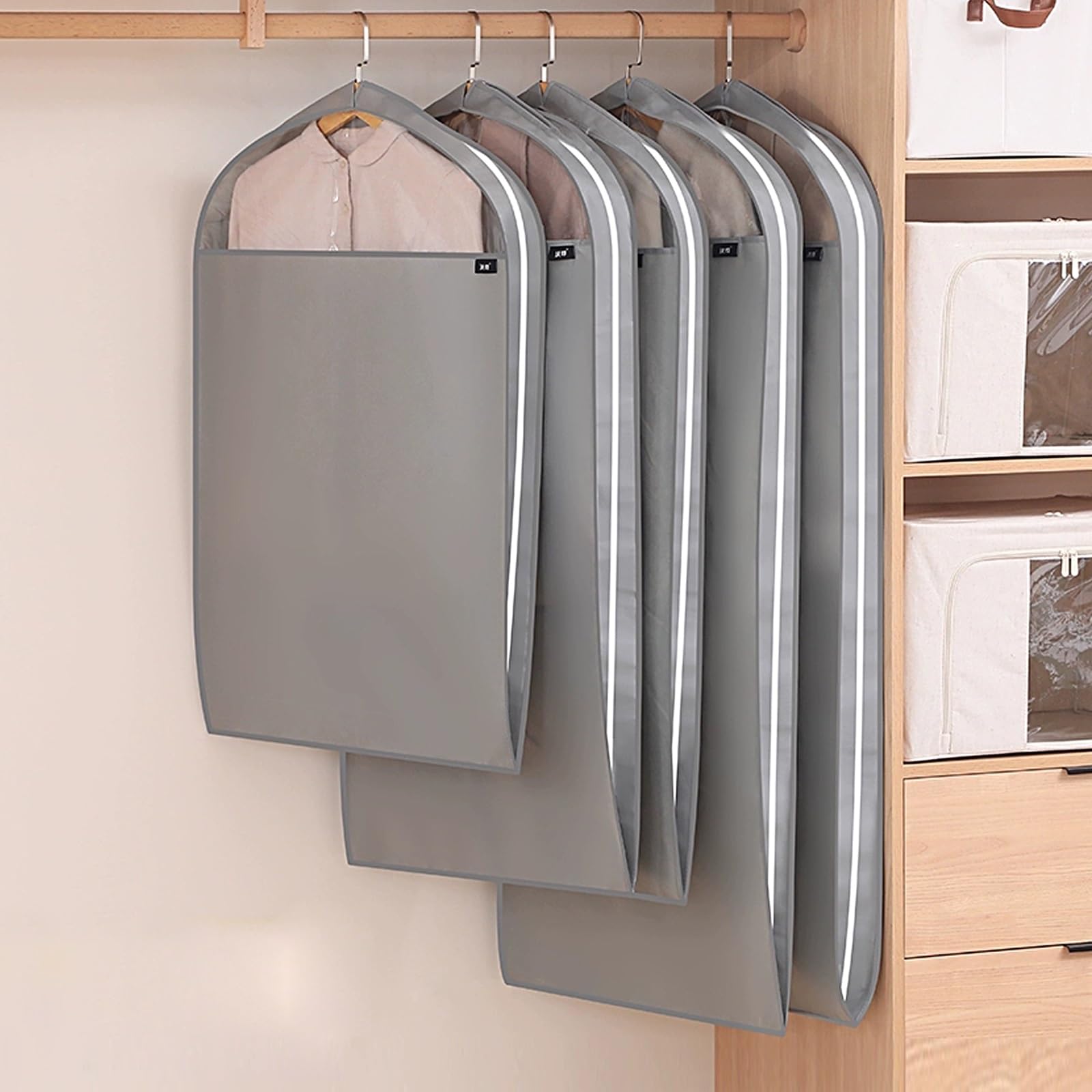 5pcs Fundas Ropa Fundas for Armarios Ventana Visible Bolsa de Traje Antipolvo for Almacenamiento de Vestidos Funda de Ropa Viajar(Gray,130cm/51in)