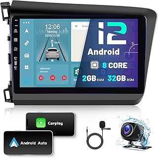 2+32G Android 13 Car Stereo for Honda Civic 2012-2015 Wireless Apple CarPlay, 9 Inch Touch Screen Car Radio with Android Auto GPS Navigation Bluetooth 5.0 DSP 4G WiFi Backup Camera