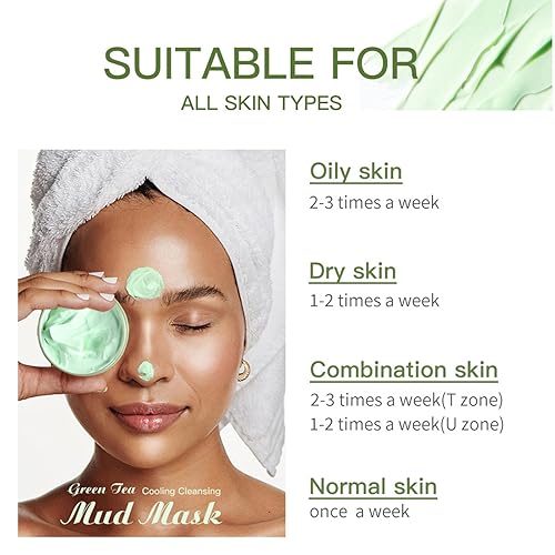 Miniatura 5 de Máscara de barro de limpieza refrescante de té verde, máscara de arcilla de té verde con extracto de té verde, removedor de puntos negros,
