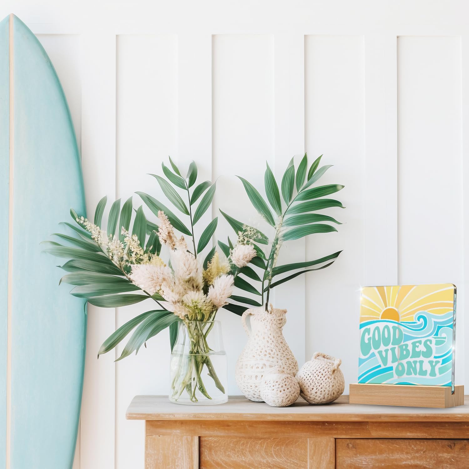 YAANUNULU Summer Good Vibes Only Sign Beachy Room Decor Aesthetic for Beach Lake House, Fall Positive Affirmations Beach Desk Decor, Nautical-Inspired Acrylic Sign Gifts for Women, Summer Displays image 3