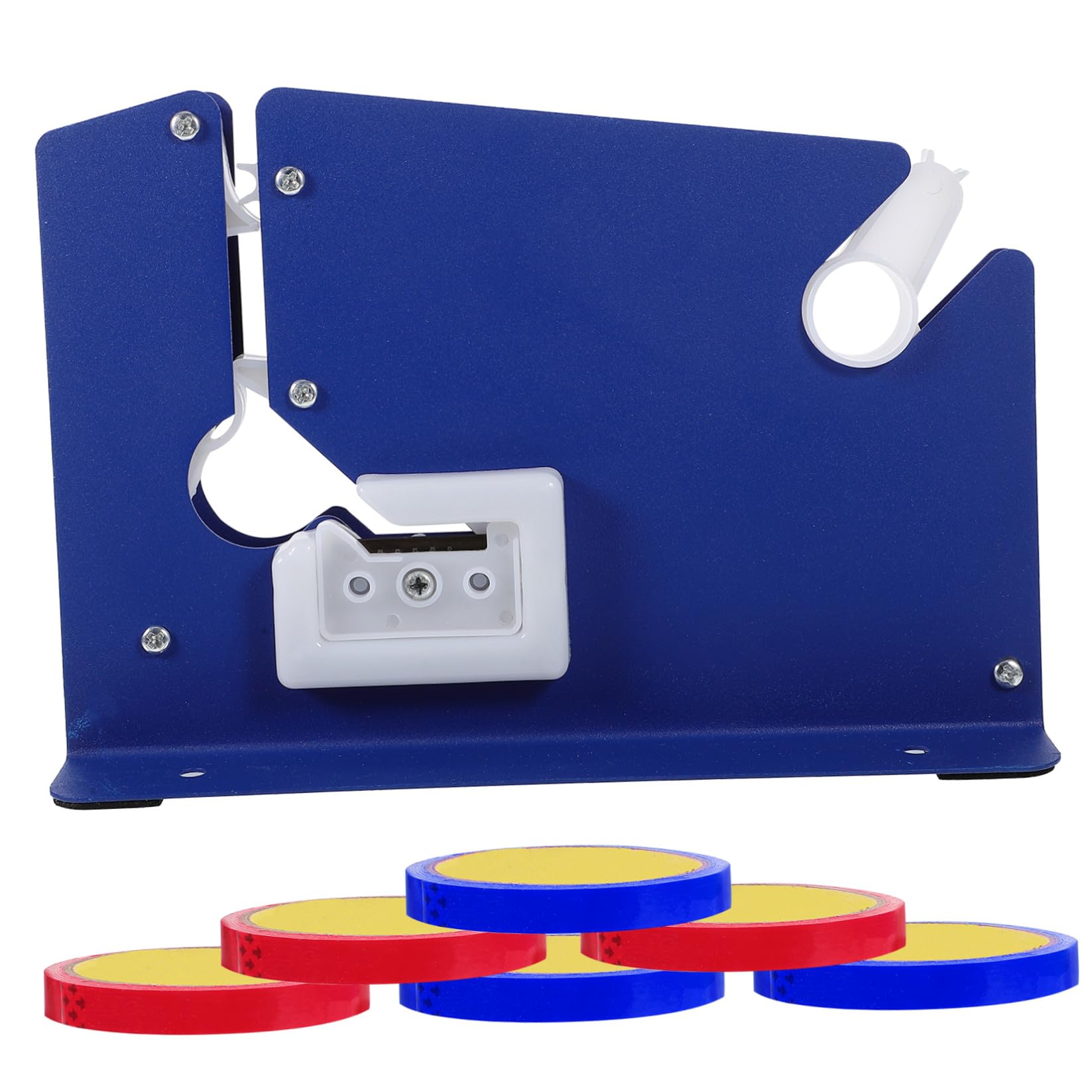 Dispenser Nastro Adesivo Imballaggio 12mm Metallo Plastico 6 Pezzi | Struttura Metallica Resistente, Lama in Acciaio Inox, Nucleo 75mm, per Centro Commerciale e Supermercato Colore Casuale
