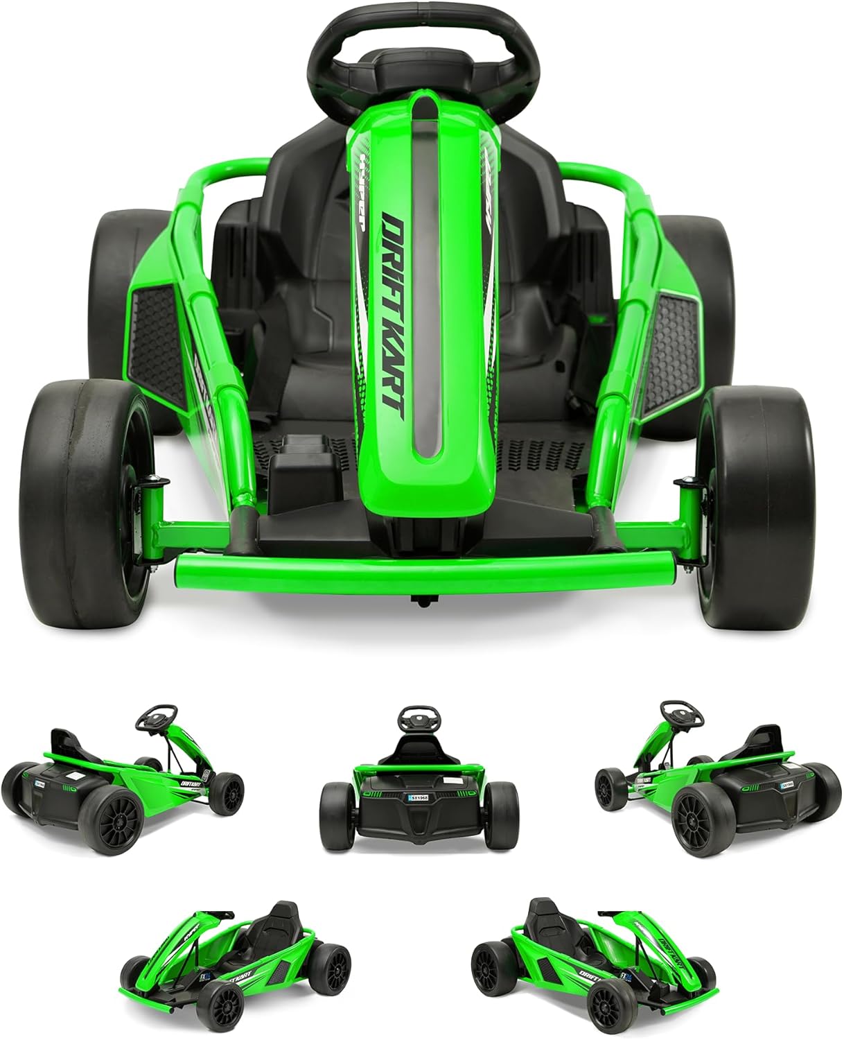 ഒന്നിലധികം views of the Hyper Toys 24V Go Kart Ride On from different angles