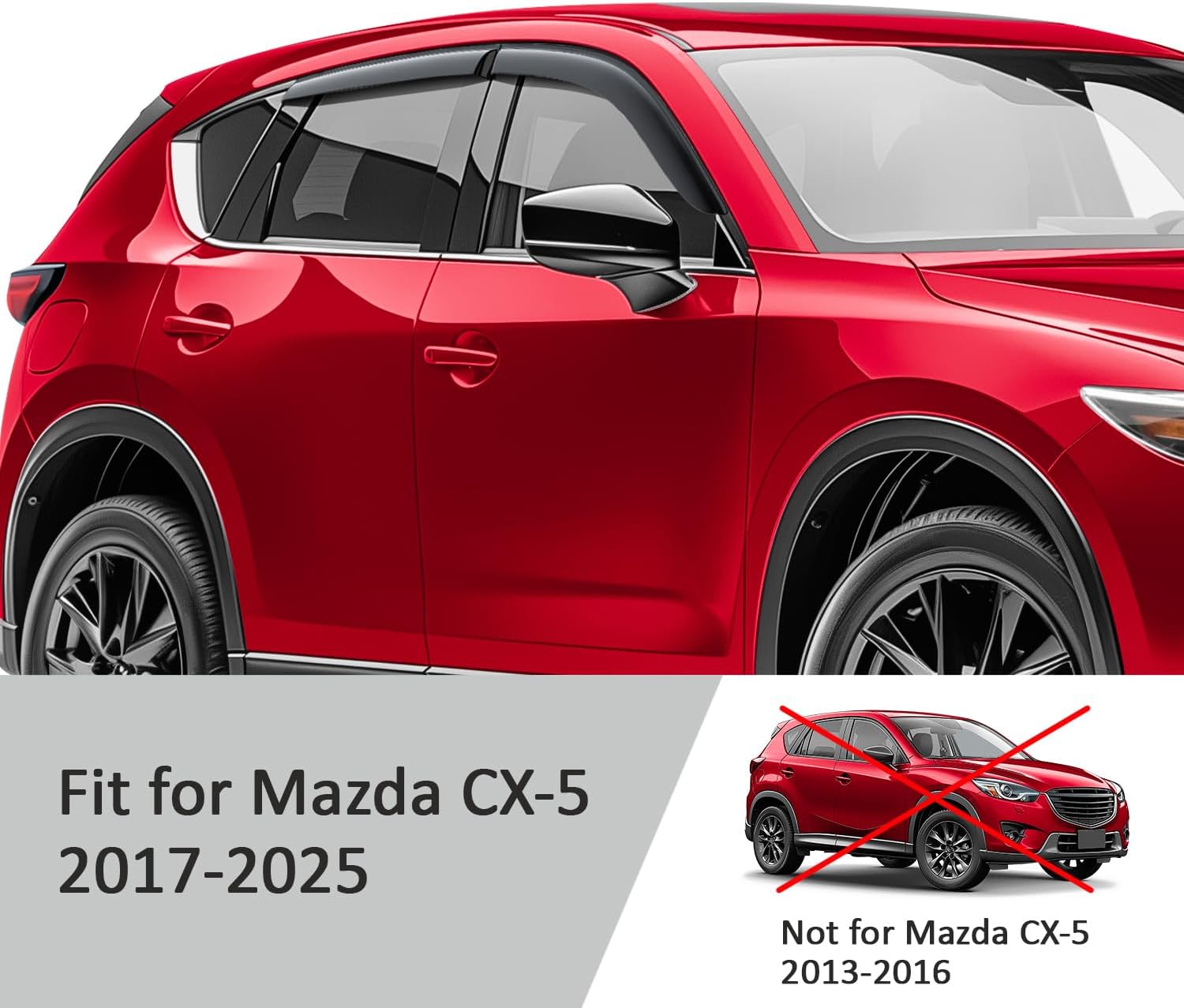 Voron Glass Tape-on Extra Durable Rain Guards for Mazda CX-5 2017-2025, Window Deflectors, Vent Window Visors, 4 Pieces - 120215