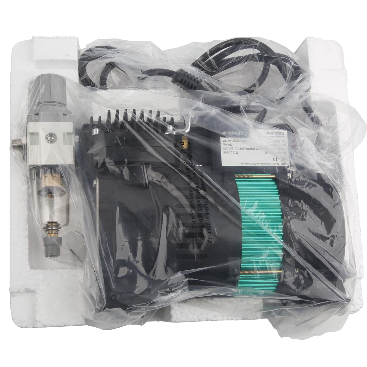 Compresor de aerógrafo de lujo Airgoo AG-320 con dos ventiladores, regulador, trampa de humedad para aficiones, decoración de alimentos, tatuajes, gráficos, etc.