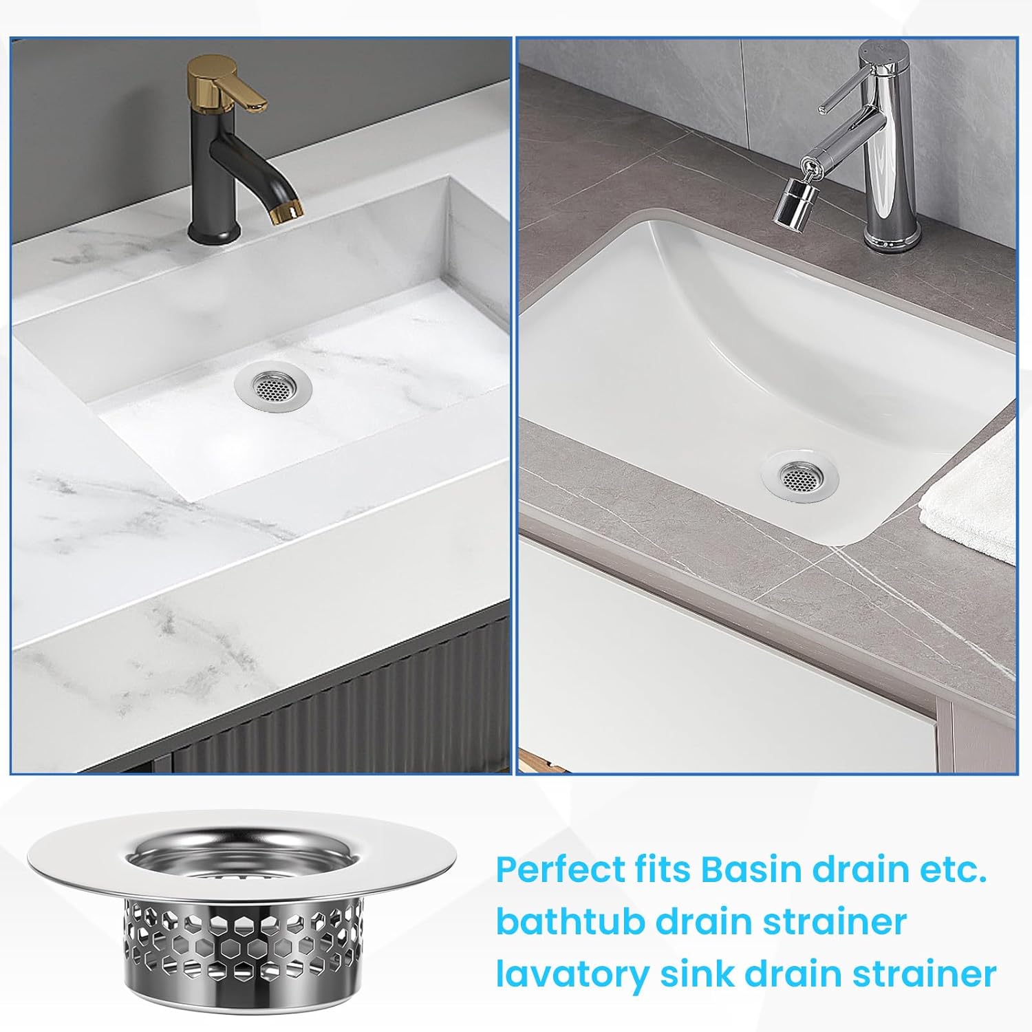 3 Pcs Bathroom Sink Strainer Lavatory Sink Drain Strainer Stainless Steel Drain Filter Hair Catcher Mesh Bathtub Drain Cover for Kitchen Slop Pool RV Sinks Utility Mop Laundry Fit Hole Size from 1.25"