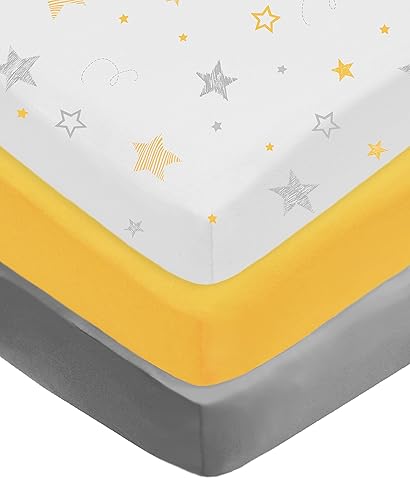 American Baby Company Paquete de 3 sábanas bajeras de algodón 100% natural de 39 x 27 pulgadas, suaves y transpirables para patio de recreo y