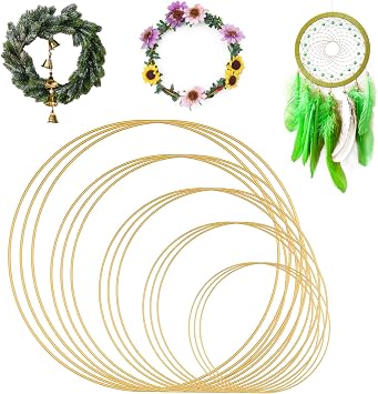 15 Pcs Metal Rings for Crafts, 5 Size Metal Rings Hoops for Wedding, Christmas Floral Hoop Wreath Decor and DIY Dream Catcher Wall Hanging Crafts 4,6 Inch/ 8 Inch/ 10 Inch/12Inch Gold