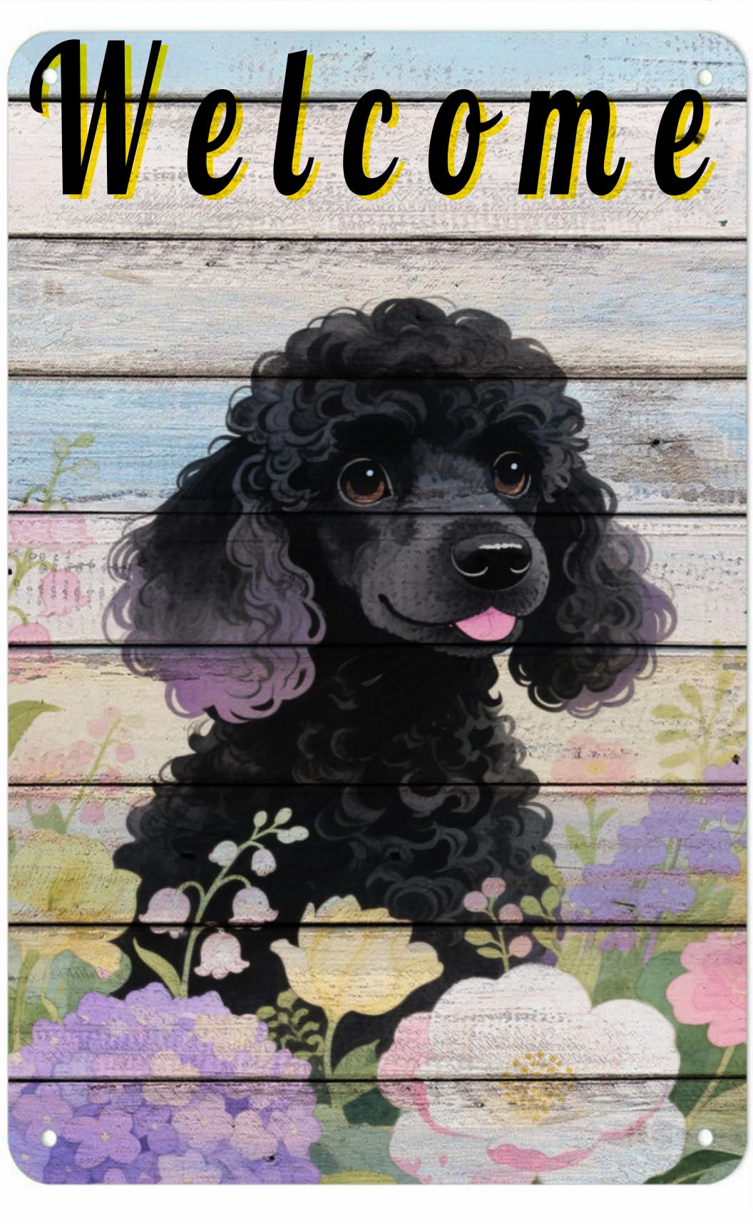 Yepyayqvk Tin Sign 521 Welcome Black Poodle Vintage Metal Sign Funny Tin Sign Retro Wall Decor For Home, Bar, Kitchen, Garage, 6X8 Inch