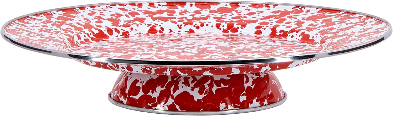 Golden Rabbit Enamelware Cake Plate, 12.5 inch, Cobalt Swirl