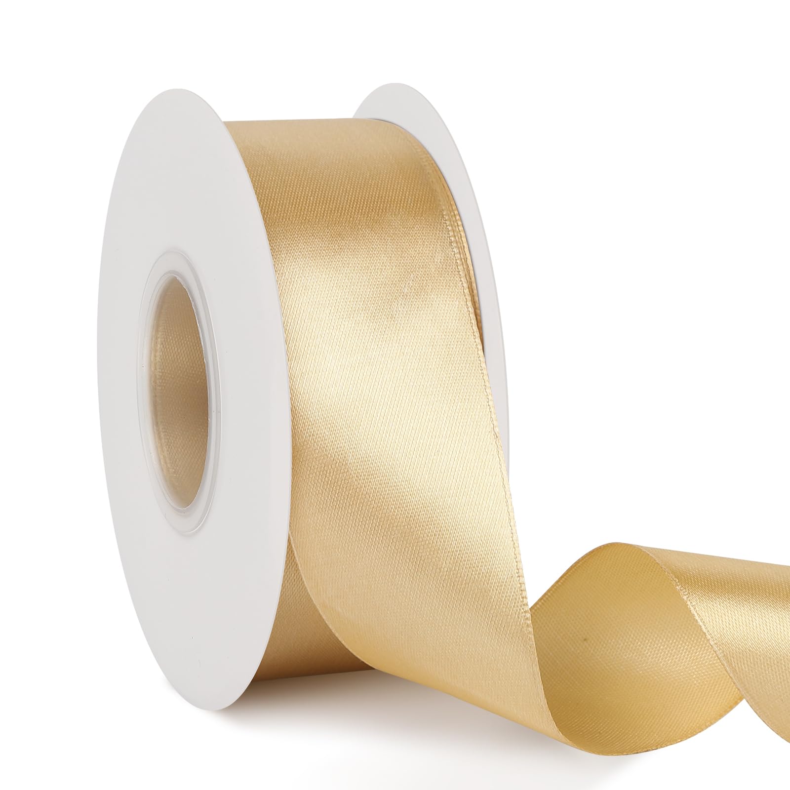 Photo 1 of 1-1/2 Inches 50 Yards Champagne Gold Satin Ribbon, Solid Craft Fabric Ribbon Roll for Gift Wrapping Flower Bouquets Wedding Party Decoration Handmade Bows