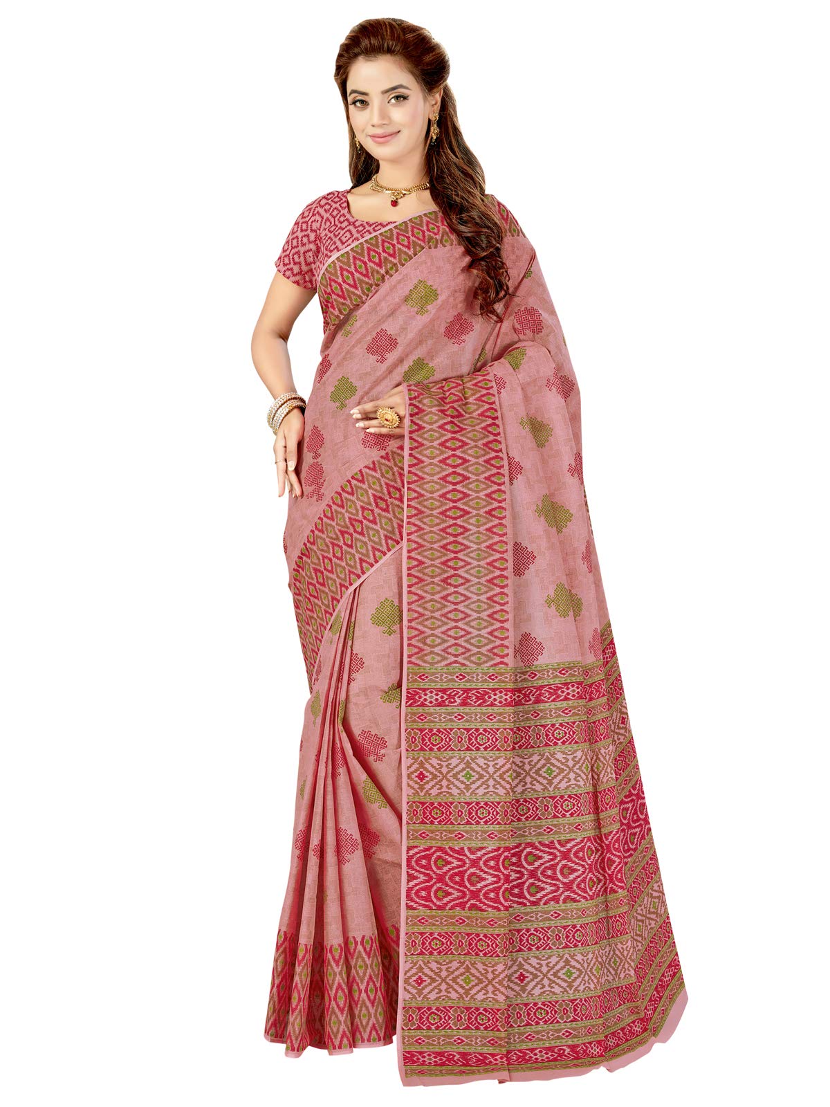 Satrani Cotton With Blouse Piece Saree (1547St47_Pink (Rose)_One Size)