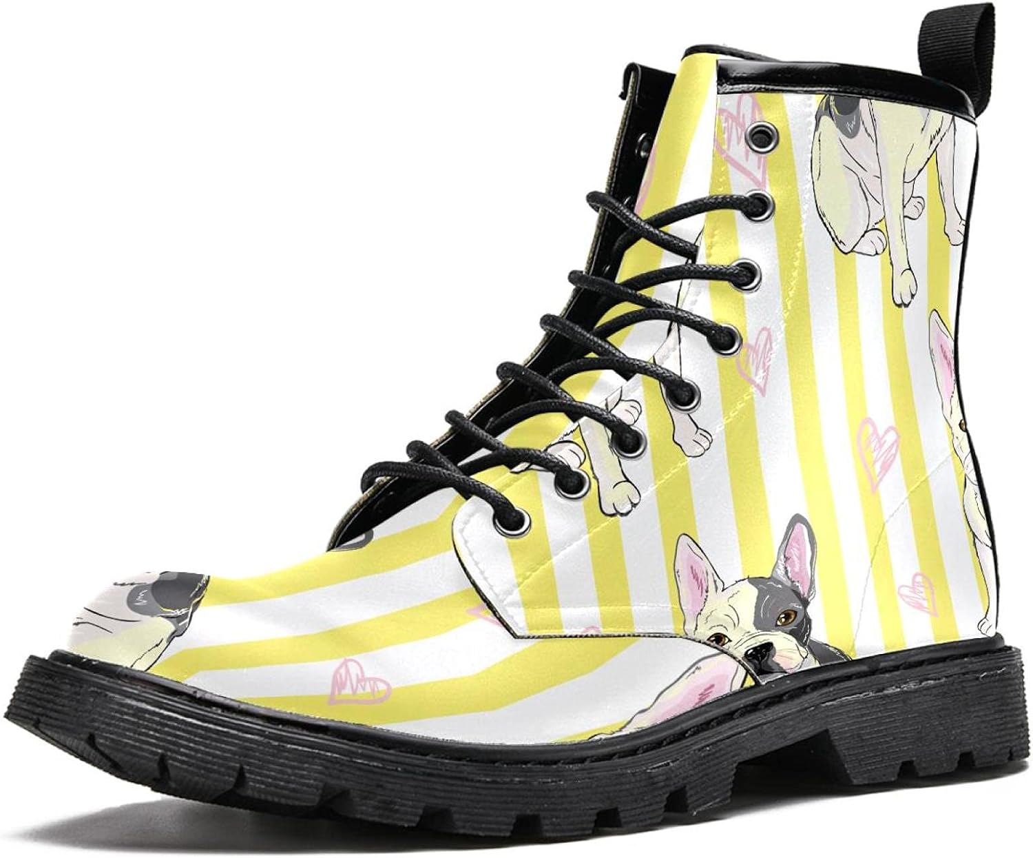 MAPOLO Men's High Top Boots Lace Up Lovely French Bulldog