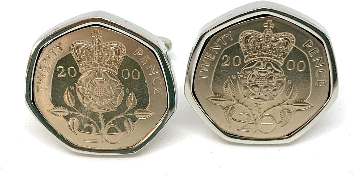 Premium 2000 Original 20p for a 26th birthday/Anniversary Cufflinks ideal for a 26th birthday, Silver