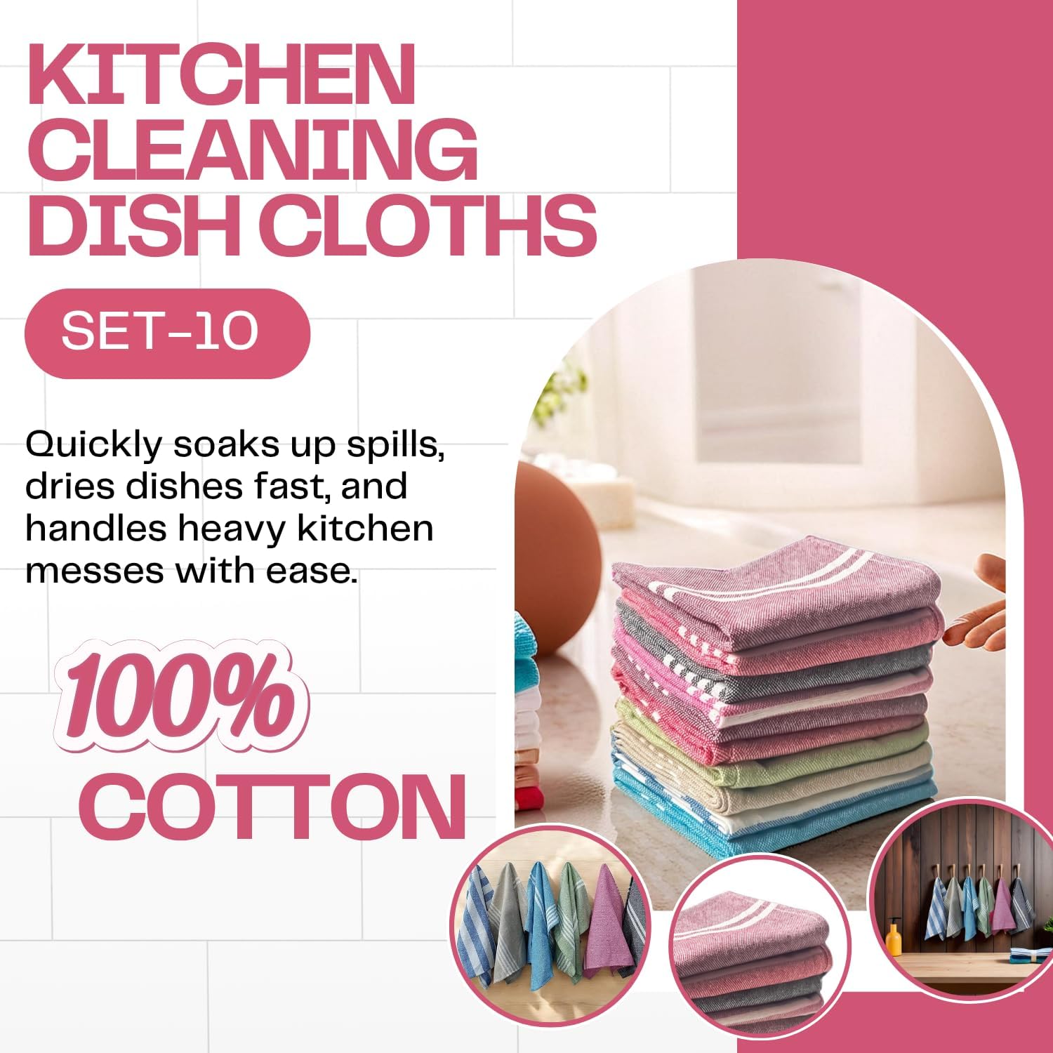 Värde® 10 Pcs Dishcloths | 12x16 Inches | Bulk Cotton Kitchen Cleaning Dish Cloths | Scrubbing Wash Cloth Sets | Multipurpose Cloth | 100% Cotton. (Multicolor, Set of 10) 2