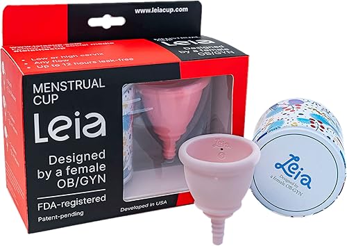 Leia Copa menstrual suave con estuche de transporte de metal Diseño OBGYN Cuello bajo Borde firme Soporte muscular Tazas para adolescentes