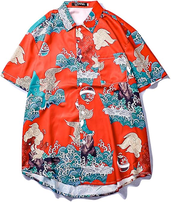 Amazon Yikaifei アロハシャツ メンズ ビーチシャツ 半袖シャツ 速乾 超軽量 プリントシャツ 夏 イベント 祭り ハワイアンシャツ かりゆしウェア 通気性 ビーチ リゾート 海 カジュアル 父の日ギフト Xl レッド シャツ 通販