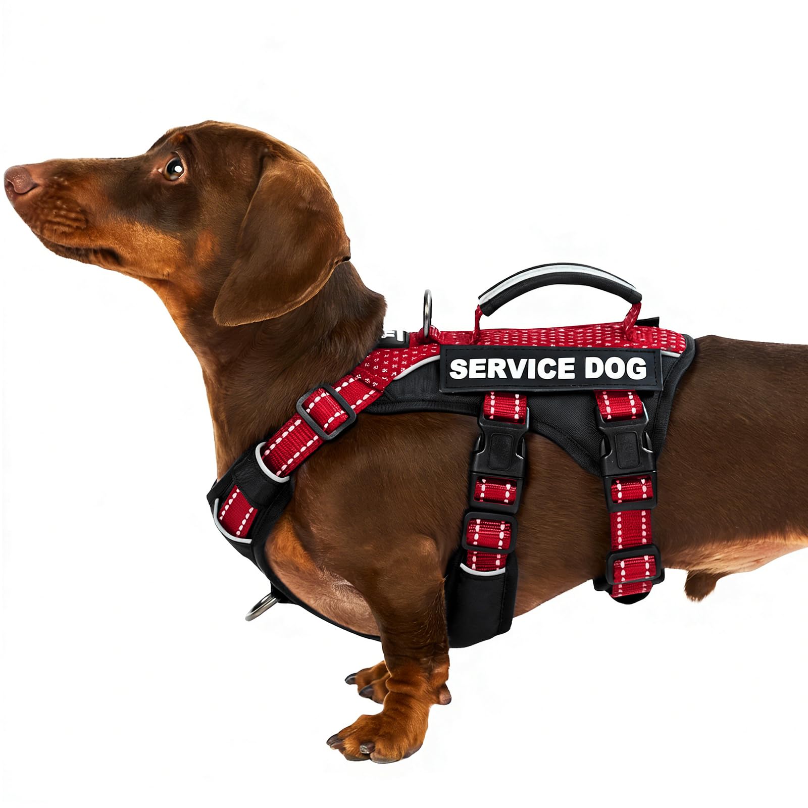 Huntboo Escape Proof Dog Harness Small Dog, Service Dog Harness with 6 Patches, No Pull Harness for Dogs with Handle, Reflective Adjustable Vest for Training, Walking, Outdoor (Red,S)