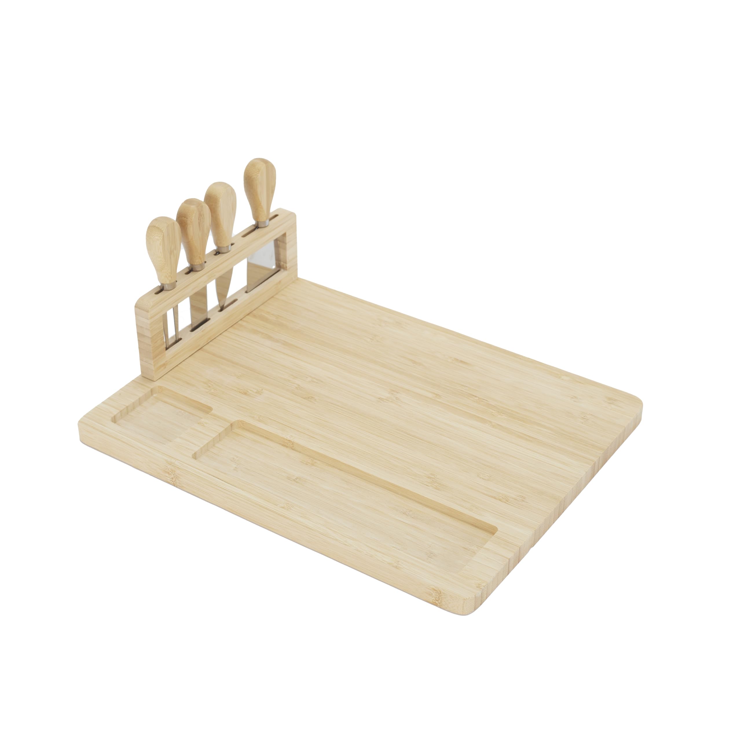 La Chaise Longue Planche à Fromage 4 Couteaux Bambou et Acier Naturel