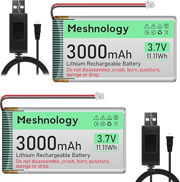 2PCS 3.7V 3000mAh Li Battery with USB Charger Cable 103665 1S LiPo Battery with Protection Board Insulated Rubber Tape and Micro JST 1.25 Plug for Arduino ESP32 Module Board Drone RC Car