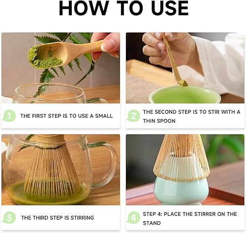 Miniatura 2 de Juego de batidor de matcha, 4 piezas, incluye batidor de bambú, cuchara, cuchara, soporte para batidor matcha. Juego de batidor matcha esencial para