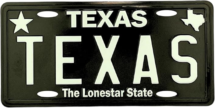 Texas License Plate Magnet, Mini Magnetic Replica Decoration for Fridge or Office, 1.75 by 3.5 Inches Black