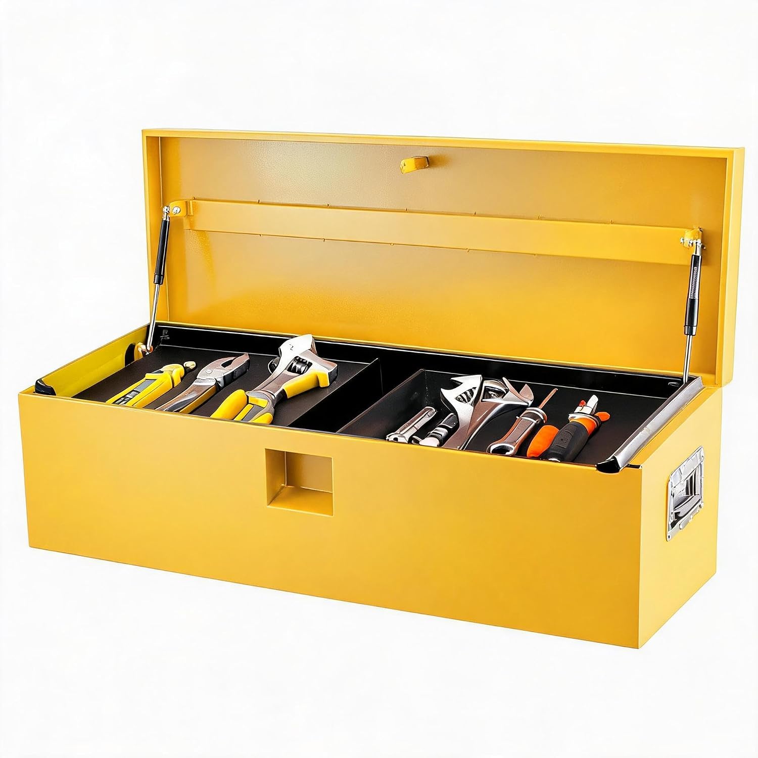 Jojoka Heavy Duty Steel Truck Bed Toolbox - 48 x 15 x 15 in, Dual Gas Strut Lids, Lockable & Weatherproof Storage Chest, Commercial Grade, Square Tongue, Yellow - 2025 Groove Cover, No Handle