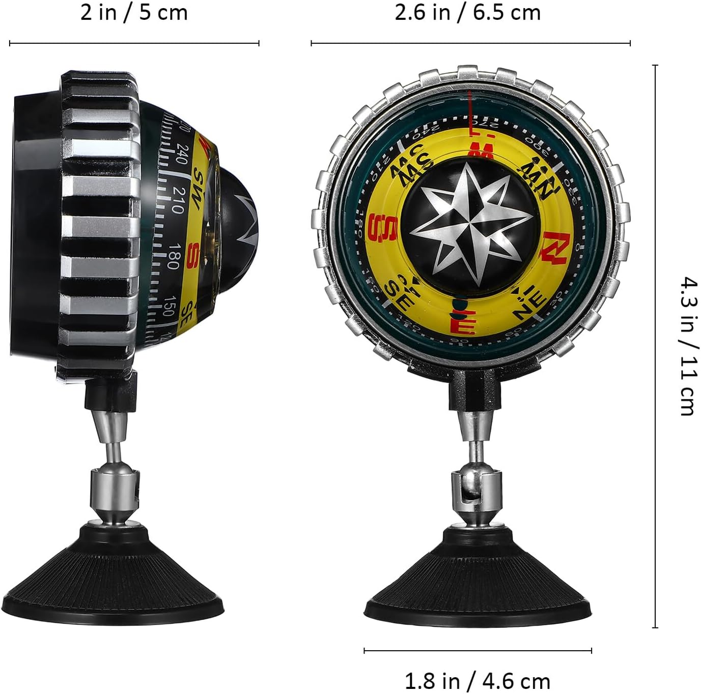 Car Dashboard Ball Compass with Suction Cup Mount, Marine Vehicle Orientation Compass for Outdoor Navigation and Survival, Yellow Marine Navigation Tool for Cars and Boats