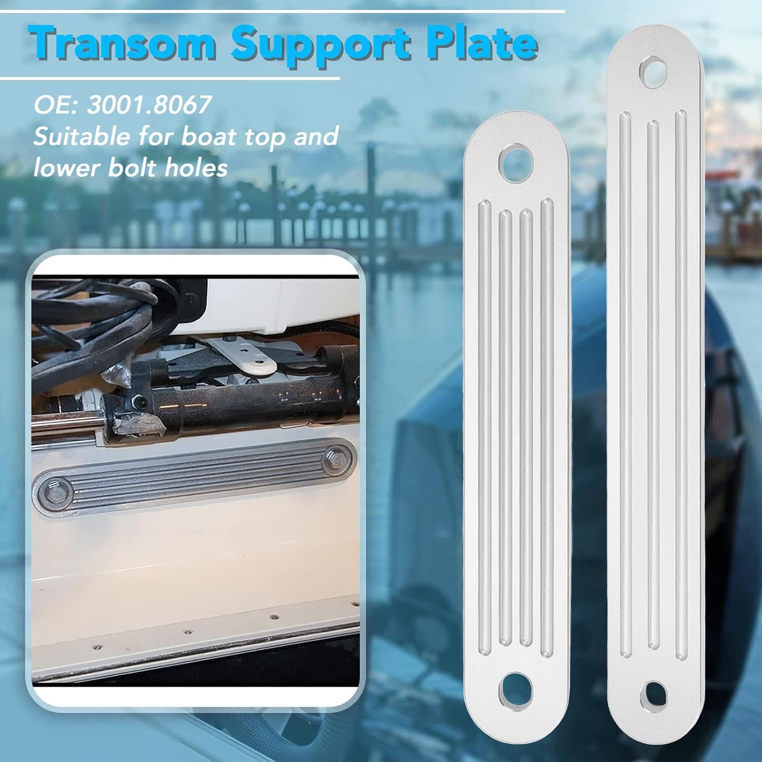 2PCS Transom Support Plate Kit for Top Support and Lower Support Bolts Holes, 3001.8067 Aluminum Size 15 X 2 Inches 12 X 2 in Boat Engine Outboard Motor Brackets, Easy Install