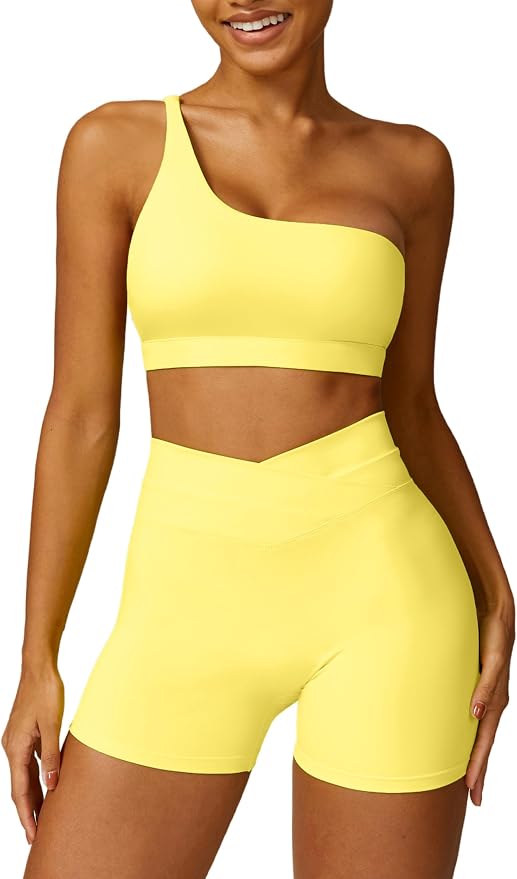 Crossover Biker Shorts + One-Shoulder Bra