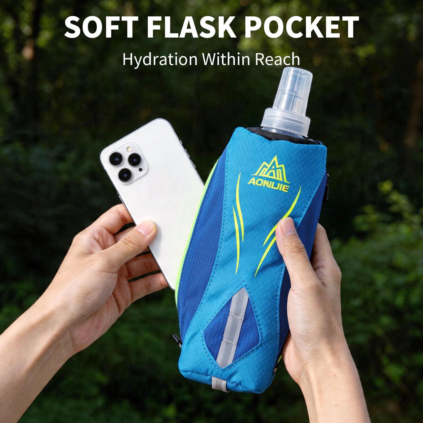 Geila Bouteille à Eau Handheld pour la Course, Bouteille à Main Grip de 17 oz avec Sac d'hydratation à Sangle, Ballon Souple BPA Sport