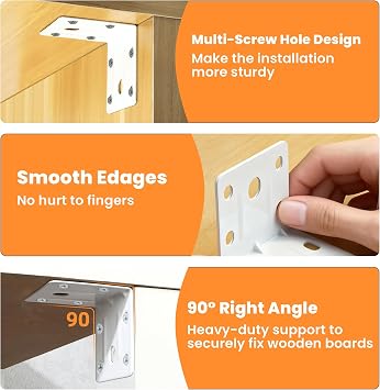 Alise 30PCS White L Brackets للأرفف، أقواس رفوف معدنية شديدة التحمل، قوس زاوية، قوس زاوية قائمة مشترك 90 درجة، أقواس L صغيرة لخزانة درج الكراسي المصنوعة من الأثاث الخشبي (2X2 بوصة)