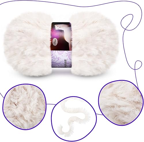 Miniatura 3 de 2 madejas de hilo de piel suave, hilo de pelo mullido, grueso y esponjoso, hilo de pelo sintético para pestañas, hilo de piel crema para ganchillo