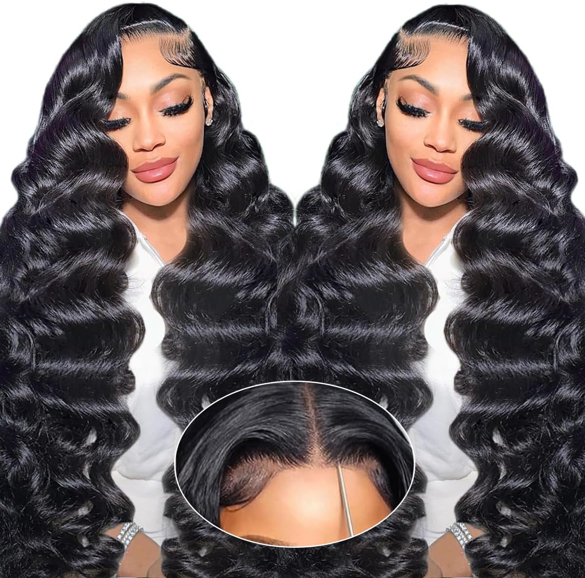 SFD 30 Inch Glueless Wigs Human Hair Pre Plucked Pre Cut 220% Density Deep Wave Lace Front Wigs Human Hair 7x5 Hd Lace Closure Wig Wear And Go Curly Wigs for Black Women (Black Loose Wave Wig)