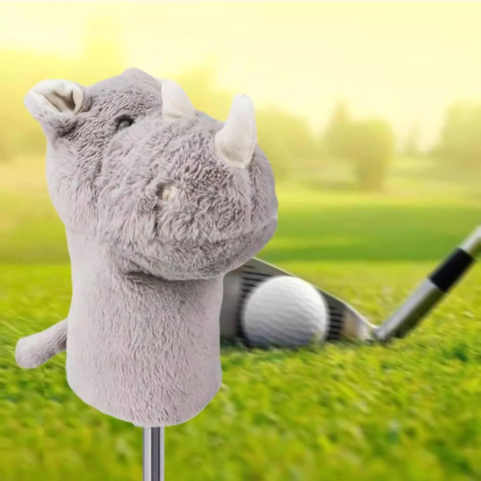 Qianly Golfschläger Schutzhülle Rhinoceros weicher Plüsch Rhinoceros Schlägerhaube Kratzschutz Tierkopf Golfhaube für Golf-Liebhaber