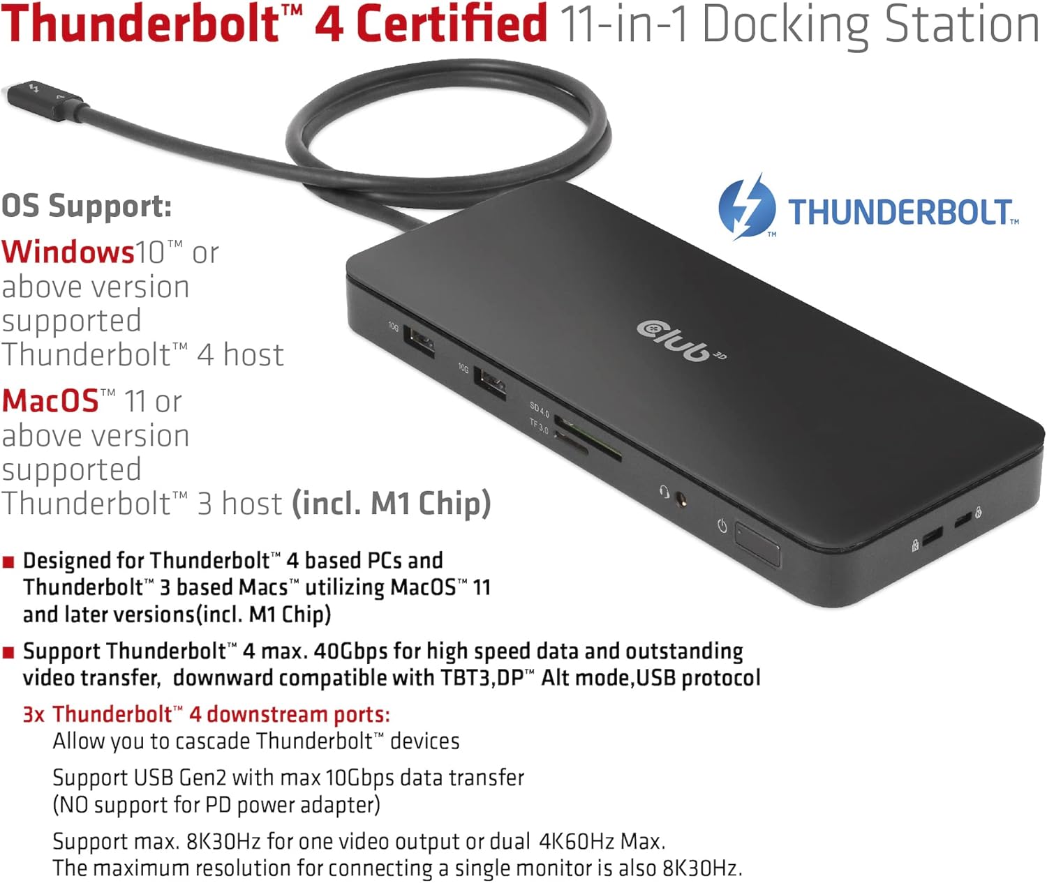 Club 3D Thunderbolt 4 Certified 11-in-1 Docking Station, W128562930 (11-in-1 Docking Station)