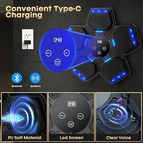 Miniatura 5 de Máquina de boxeo de música, punzonadora de música Bluetooth con guantes de boxeo, equipo de entrenamiento de montaje en pared para el hogar,