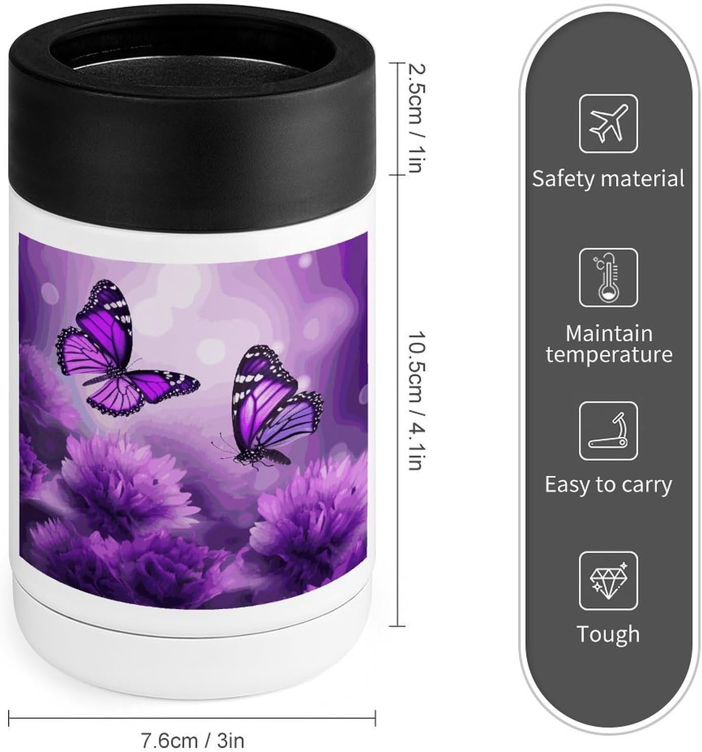Purple Flower Butterflies Cooler Quick Cooling Drink Chiller Easy to Use Drink Cooler Cold Retention Beverage Cooler Portable Beverage Chiller Beer Wine Champagne Cooler for BBQ Camping Party