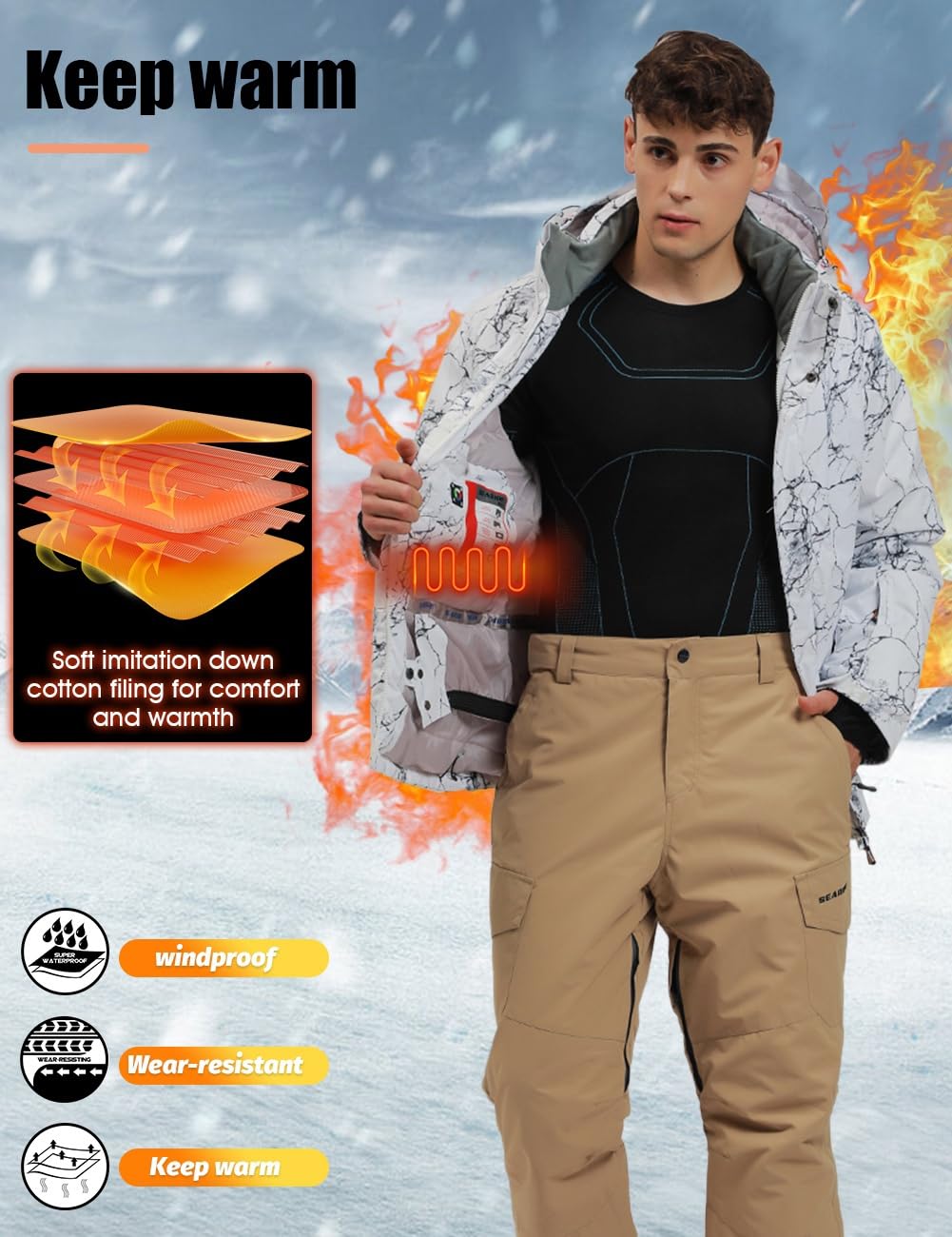Herren Schneeanzug, Wasserdicht Winddicht Winter Warme Schnee Skifahren Sätze,für Wandern Klettern Isoliertes Snowboarden