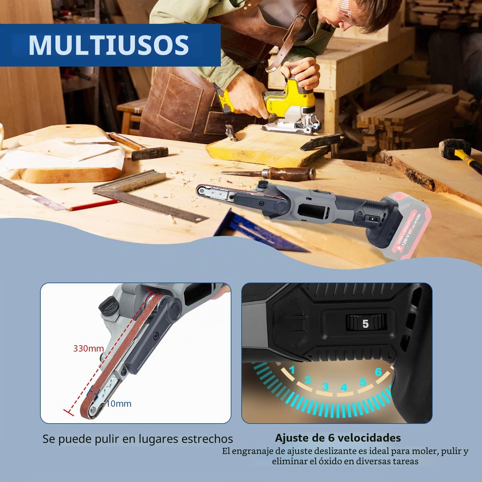 Lijadora De Banda Compatible Con Makita 18V, Lima Eléctrica De Dedo Inalámbrica 35°