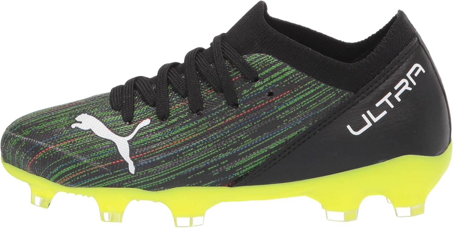 PUMA Ultra 3.2 FG/AG JR Soccer Shoe, Black White-Yellow Alert, 5 US Unisex Big Kid