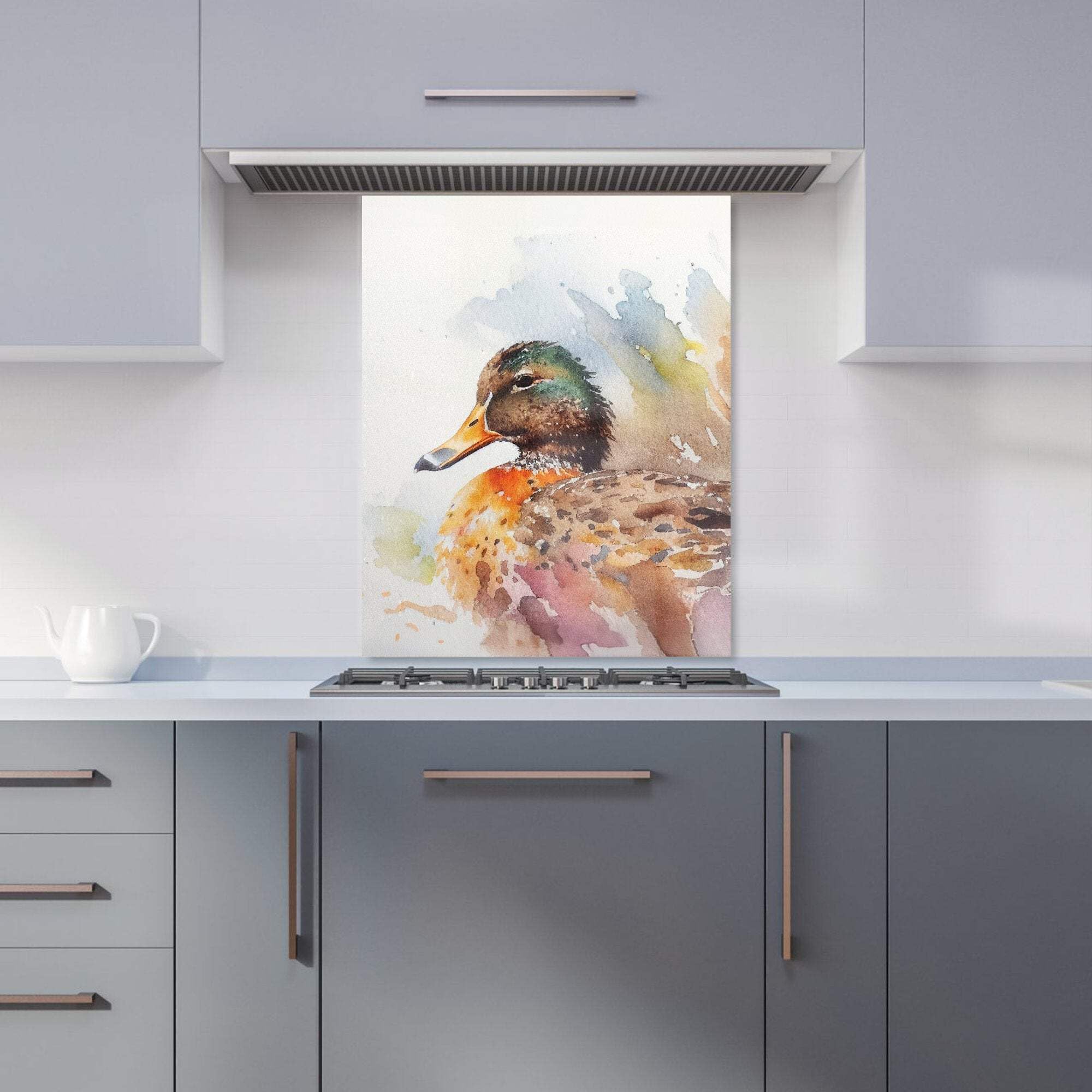 Mallard Watercolour Kitchen Splashback - Warren Reed Designer - Toughened Glass - Easy Clean - W600mm x H750mm